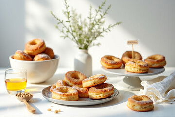 A beautifully styled table setting featuring a selection of keto snacks, gluten-free pastries, and paleo meals