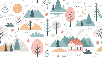 Seamless wellness retreat pattern featuring calming imagery and natural elements.