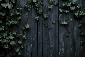 Fototapeta premium Dark Wood Planks Covered in Vines