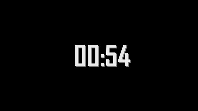 white 60 seconds (1 minute) countdown with dot pattern and slight drop shadow effect on a black background, Simple, elegant and minimalist chic font count down concept.