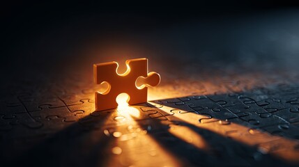 Illuminated Puzzle Piece Close-Up in Bright Light