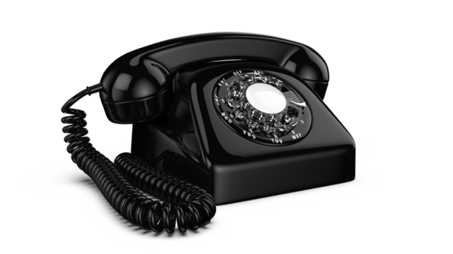 Vintage Black Rotary Dial Telephone Isolated on transparent Background