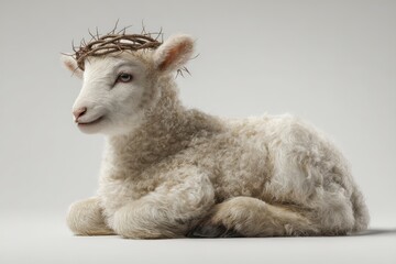 Obraz premium Ai image. The Lamb: A gentle lamb with a crown of thorns, embodying innocence, peace and a touch of spiritual contemplation.