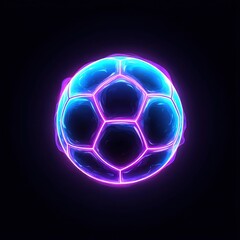 Fototapeta premium A digitally created soccer ball glows with neon light against a dark background, full of energy.