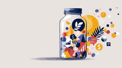 Fototapeta premium Vintage Jar Filled with Shiny Coins - Finance Concept