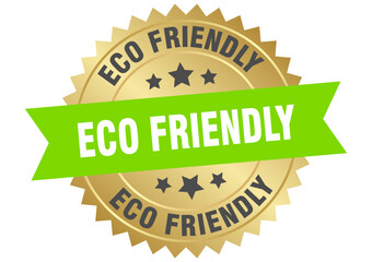 eco friendly. eco friendly round green and gold label isolated on transparent background
