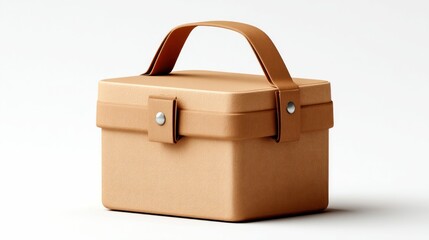 A beautifully crafted beige box with a brown handle, perfect for showcasing products elegantly.