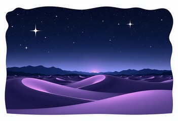 Fototapeta premium Starry Night, Glowing Purple Dunes, Distant Mountains