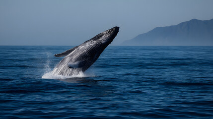 Majestic Whale Breach Ocean Giant Leaping From Sea Untamed Marine Beauty Aquatic Spectacle Powerful Whale Display Ocean Depths Marine Life Wonder
