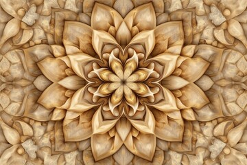 Wooden flower kaleidoscope creating intricate floral pattern
