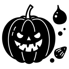 Spooky Pumpkin with Candy, Black and White Icon