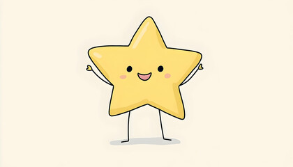 Obraz premium A cheerful, yellow star character with tiny arms and legs, expresses joy with a wide smile and raised hands