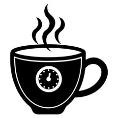 Coffee Time Icon: Cup with Clock and Steam
