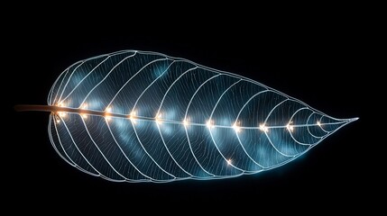 Close up of transparent leaf illuminated veins creating web like natural geometry