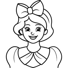 Princess with Bow Coloring Page Illustration