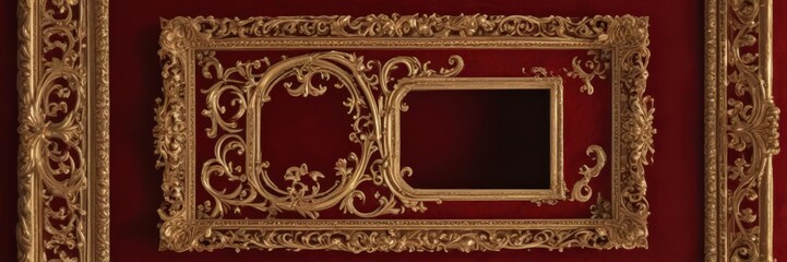 Intricate gold scroll frame on deep red velvet  , shadow, design