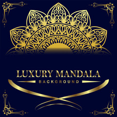 Obraz premium Elegant black luxury background with gold mandala ornament design