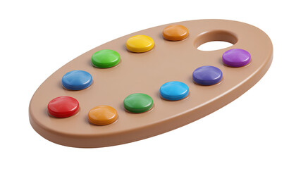 3D stylized artist's palette, oval shape isolated on transparent background 