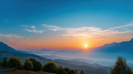 Fototapeta premium Sunrise over majestic mountain landscape tranquil nature scene photography serene atmosphere panoramic view peaceful concept