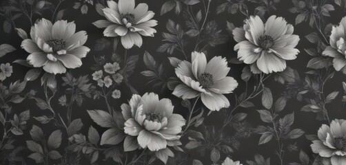 Subtle charcoal floral wallpaper, delicate botanical print  , art, background, charcoal