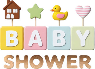 Colorful Baby Shower Blocks with Toppers isolated on white transparent background clipart PNG