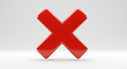 Obraz premium Glossy red 'X' on a bright background. Visual representation of rejection or cancellation, with a sense of sleekness and modernity.