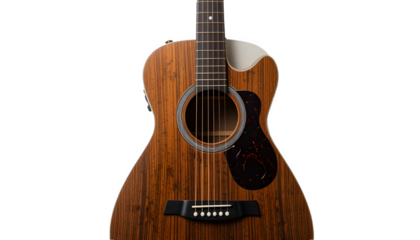Classic Wooden Acoustic Guitar with Natural Finish - Professional String Musical Instrument for Musicians and Performers - Isolated on Transparent Background