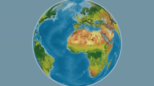 Mali on the globe. Outline. Topographic map. No labels