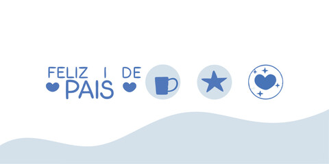 Feliz dia de pai portuguese fathers day illustration with icons on white