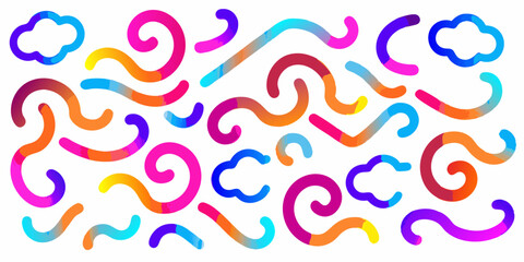 Color Line Shapes with Gradient. Abstract Wavy Pattern on White Background. 