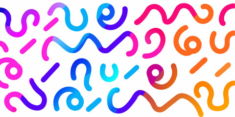 Color Line Shapes with Gradient. Abstract Wavy Pattern on White Background. 