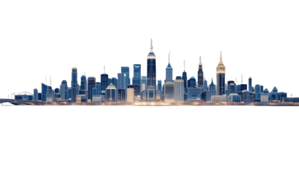 Modern City Skyline Silhouette with Skyscrapers - Urban Metropolitan Architecture for Wall Art and Business Concepts - Isolated on Transparent Background