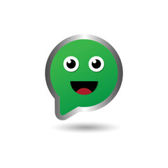 Happy smile face with bubble talk logo design. Happy face chat speech bubble symbol.