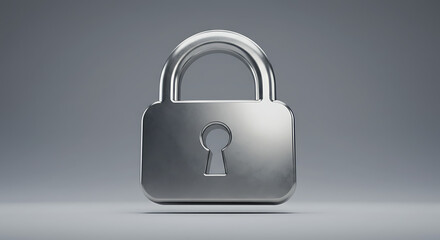 Fototapeta premium Metallic padlock on a neutral background, symbolizing security, protection, and restricted access with its keyhole prominently displayed.