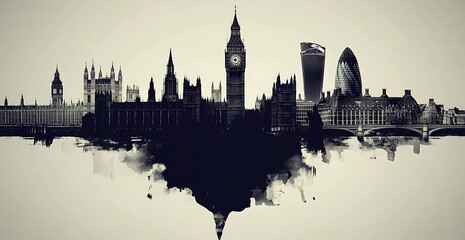 Obraz premium London Skyline with Big Ben, The Shard, and Gherkin Building in Monochromatic Scheme