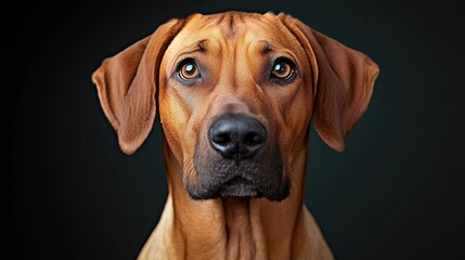 Obraz premium Rhodesian ridgeback dog looking at camera on black background