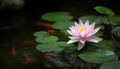 Delicate pink lotus flower in a tranquil pond