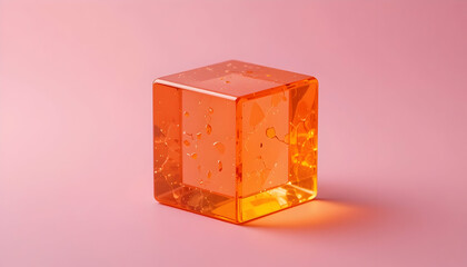 Obraz premium Translucent Orange Glass Cube on Pink Background