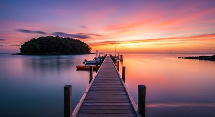 Obraz premium Serene Sunset Over Tropical Island Pier