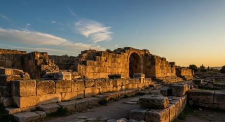 Fototapeta premium Ancient Stone Ruins at Sunset