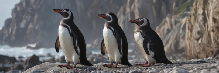 Obraz premium Humboldt penguin preening feathers on rocky coast , wild, peru
