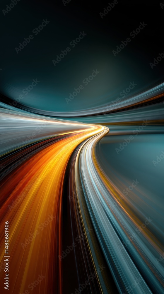 Poster abstract light trails in dynamic motion blur showing speed and energy in a modern style with vibrant