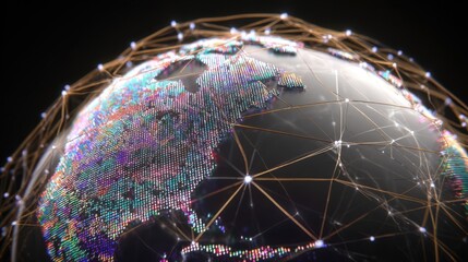 Digital Earth Globe with Global Network Connection, Close-up Abstract Futuristic Style, Showing North America