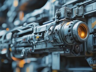 Fototapeta premium Grey metallic weapon, futuristic design, glowing barrel.