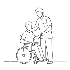Caregiver Assisting Patient in Wheelchair Against Simple Background  
