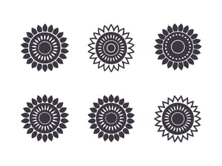 Sunflower logo silhouette vector, black silhouette of a sunflower on an isolated background, sunflower icon vector silhouette, sunflower logo in black silhouette