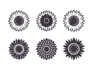 Sunflower logo silhouette vector, black silhouette of a sunflower on an isolated background, sunflower icon vector silhouette, sunflower logo in black silhouette
