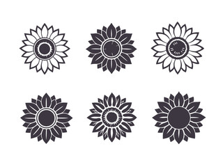 Sunflower logo silhouette vector, black silhouette of a sunflower on an isolated background, sunflower icon vector silhouette, sunflower logo in black silhouette