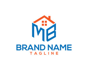 Creative real estate logo design with MB initials and house vector template for brands