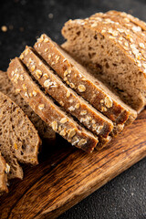 Oat bread oatmeal wholegrain pastry natural food fresh delicious gourmet food background on the table rustic food top view copy space
